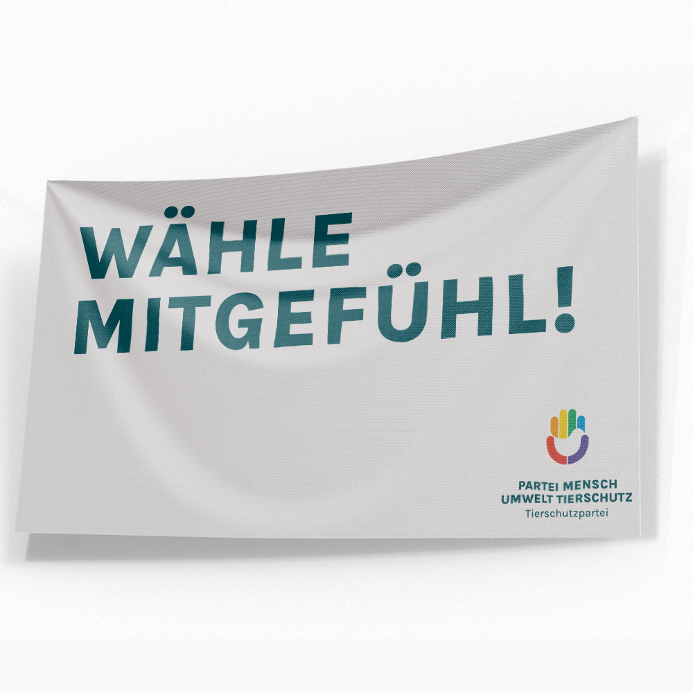 Fahne »Wähle Mitgefühl« 150x90cm weiß oben